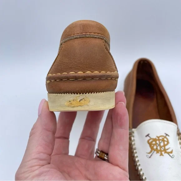 Ralph Lauren Equestrian Loafers 7 1/2 Tan/White - Picture 12 of 16